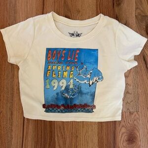 Boys Lie Butter Yellow Crop Top Graphic Tee (Small)